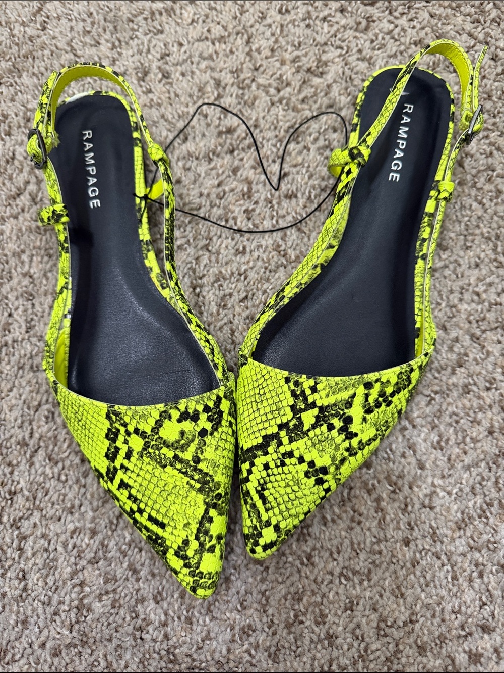 Rampage Neon Yellow Snake-Print Pointed Slingback Flats